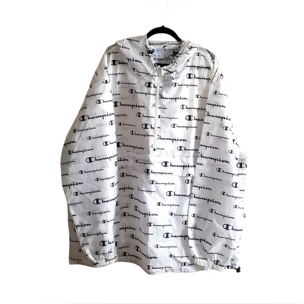 Men's Champion All Over Logo Anorak Windbreaker Jacket Hoodie - Picture 15 of 15
